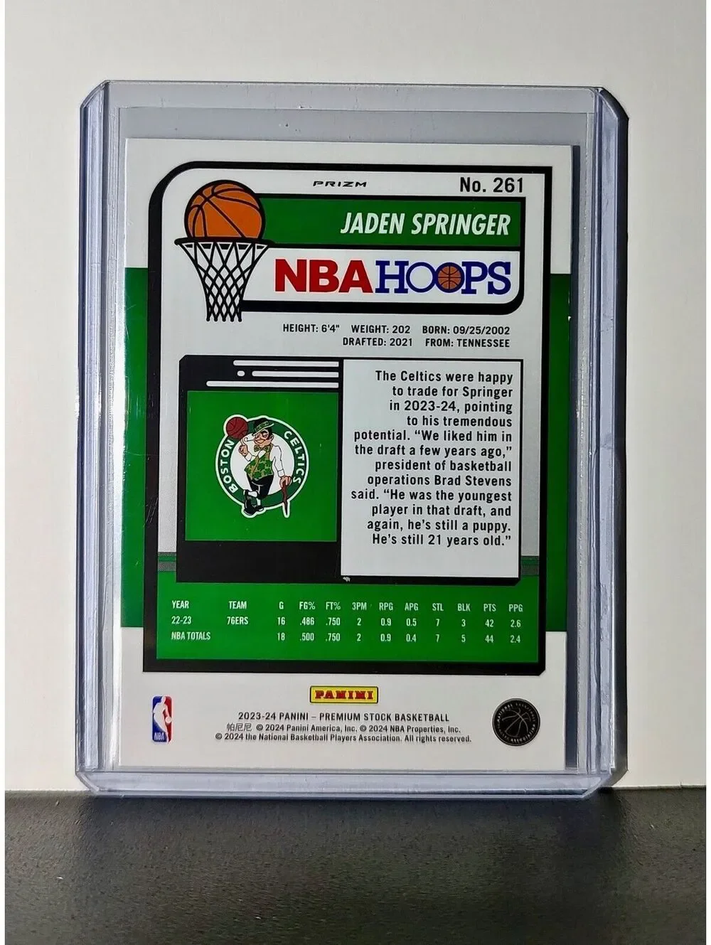 Jaden Springer 2023-24 Panini Premium NBA Hoops #261 Disco Prizm Card Celtics